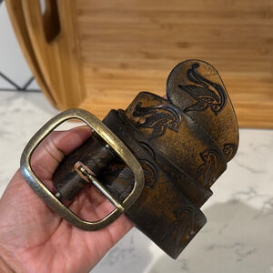 Vintage Brown Leather Belt with Gold Buckle